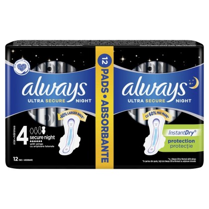 Always absorbante Ultra Secure Night marimea 4, 12 bucati