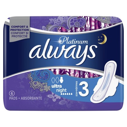 Always absorbante Platinum Night marimea 3, 6 bucati