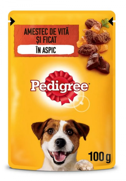 Hrana umeda pentru caini adulti Pedigree, cu vita in aspic, 100g